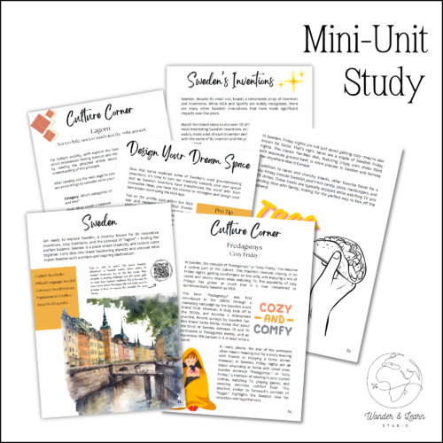 six pages from within the Sweden Mini Unit Study